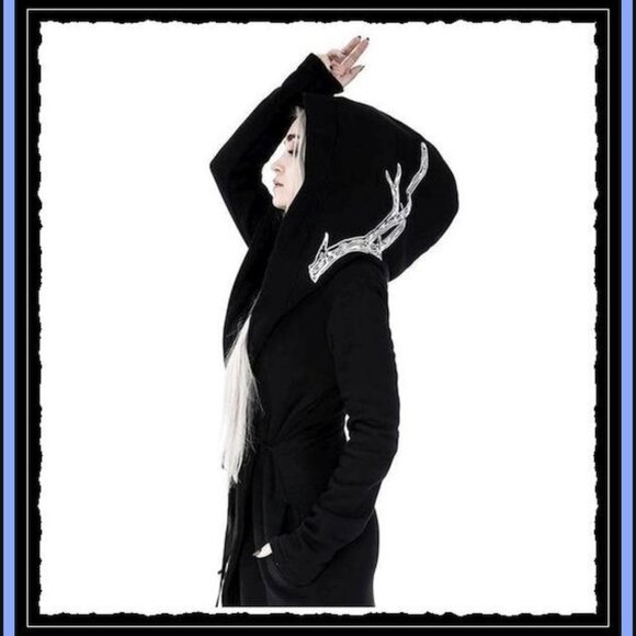 New Warm Black oversized "Into the Wild" Hoodie coat with pockets - Picture 10 of 11